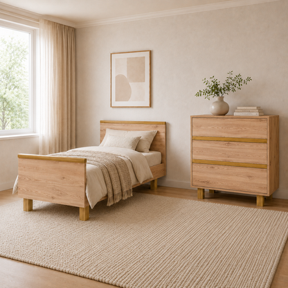 VILHA Kinderzimmer Eiche Kraft mit umgebautem Kinderbett und Kommode – Babyzimmer Möbel wachsen praktisch mit dem Kind mit