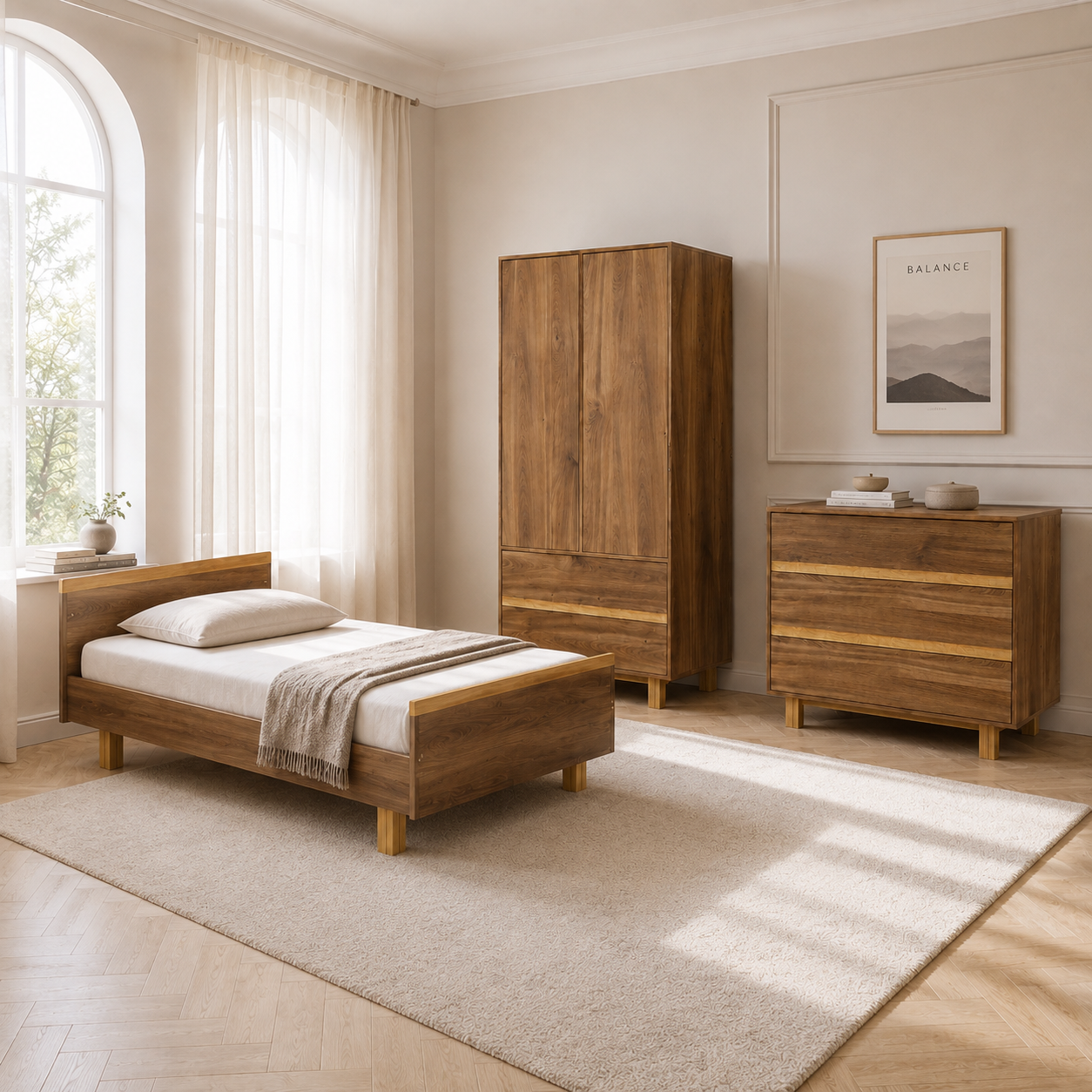 VILHA Kinderzimmer Set Eiche Castello mit Kinderbett, 2-türigem Kleiderschrank und Kommode