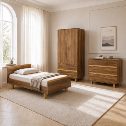 VILHA Kinderzimmer Set Eiche Castello mit Kinderbett, 2-türigem Kleiderschrank und Kommode