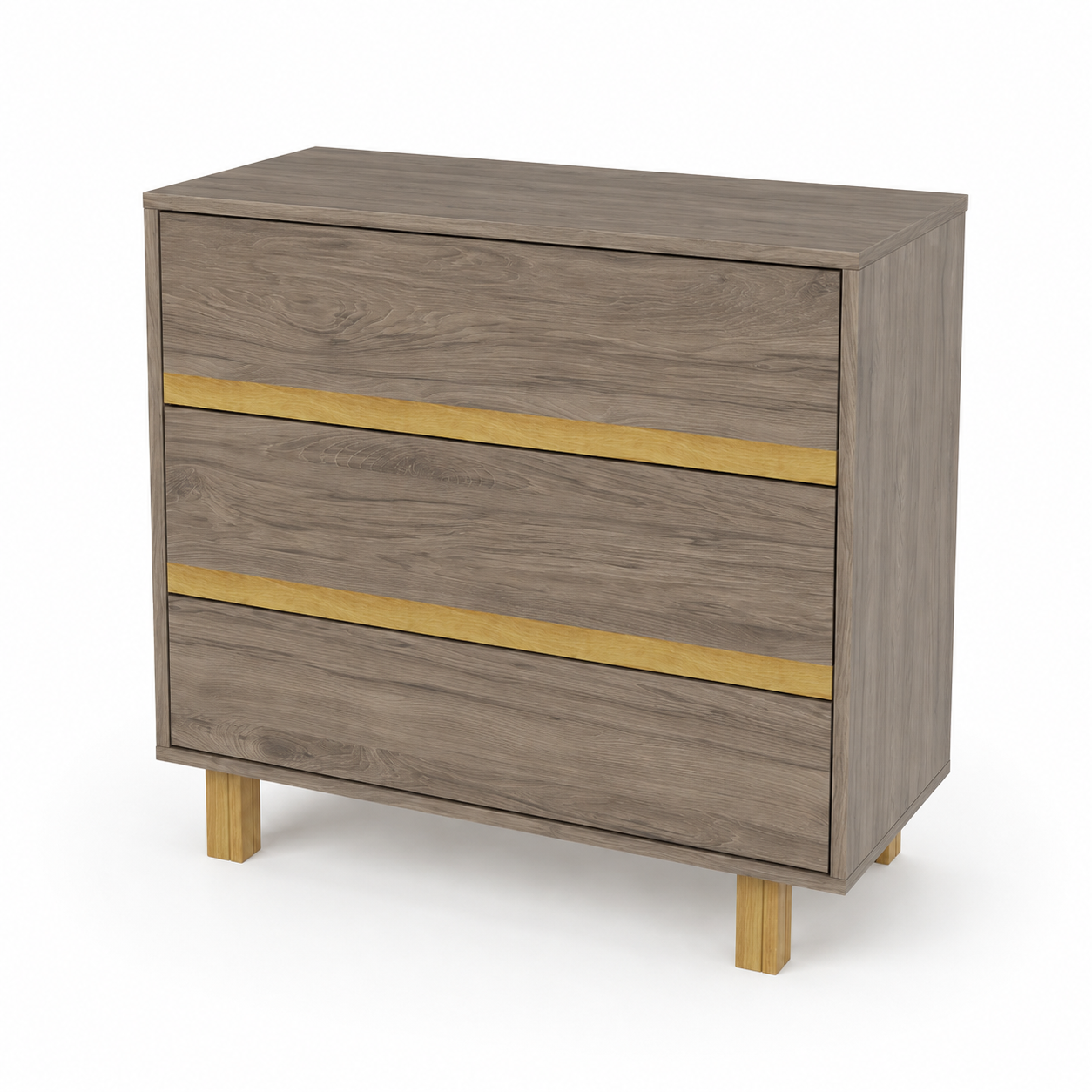 VILHA Kommode Dunkelhickory ohne Wickelaufsatz mit drei Schubladen und Naturholzdetails für Kinderzimmer