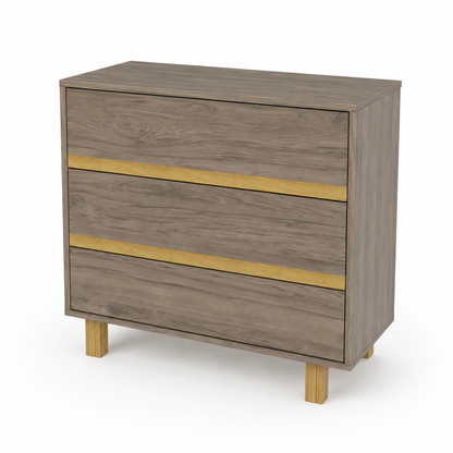 VILHA Kommode Dunkelhickory ohne Wickelaufsatz mit drei Schubladen und Naturholzdetails für Kinderzimmer