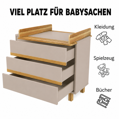 VILHA Wickelkommode mit drei großen Schubladen für Babykleidung, Spielzeug und Textilien – viel Stauraum im Babyzimmer