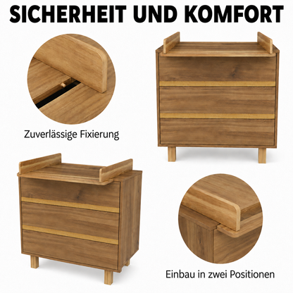Vilha Wickelkommode Eiche Castello mit sicher befestigtem Wickelaufsatz – Wickelaufsatz in zwei Positionen montierbar