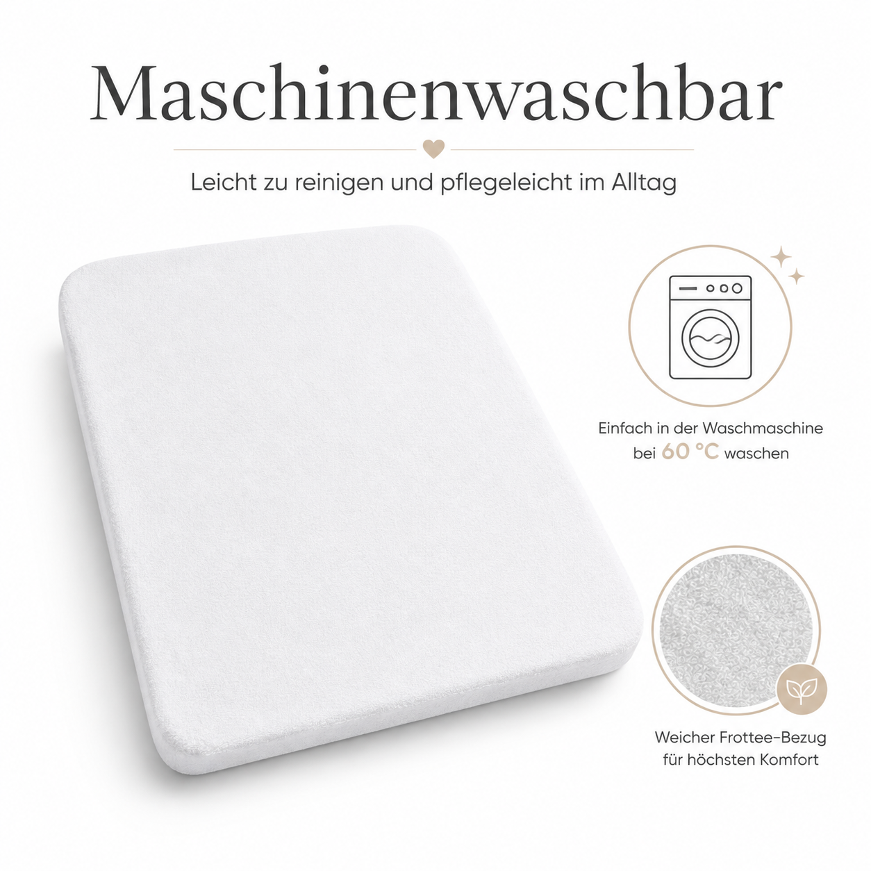 Weißer Spannbezug für Wickelauflage, maschinenwaschbar und pflegeleicht für den täglichen Wickelplatz