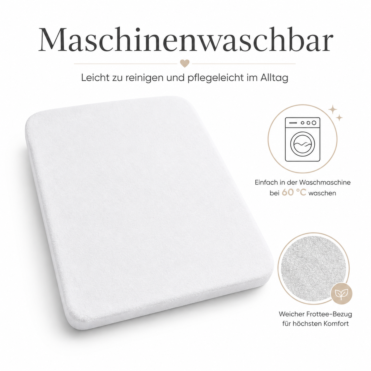 Weißer Spannbezug für Wickelauflage, maschinenwaschbar und pflegeleicht für den täglichen Wickelplatz