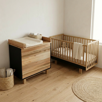 Babyzimmer Vilha Kommode 90 & Babybett 70x140 natur/graphit