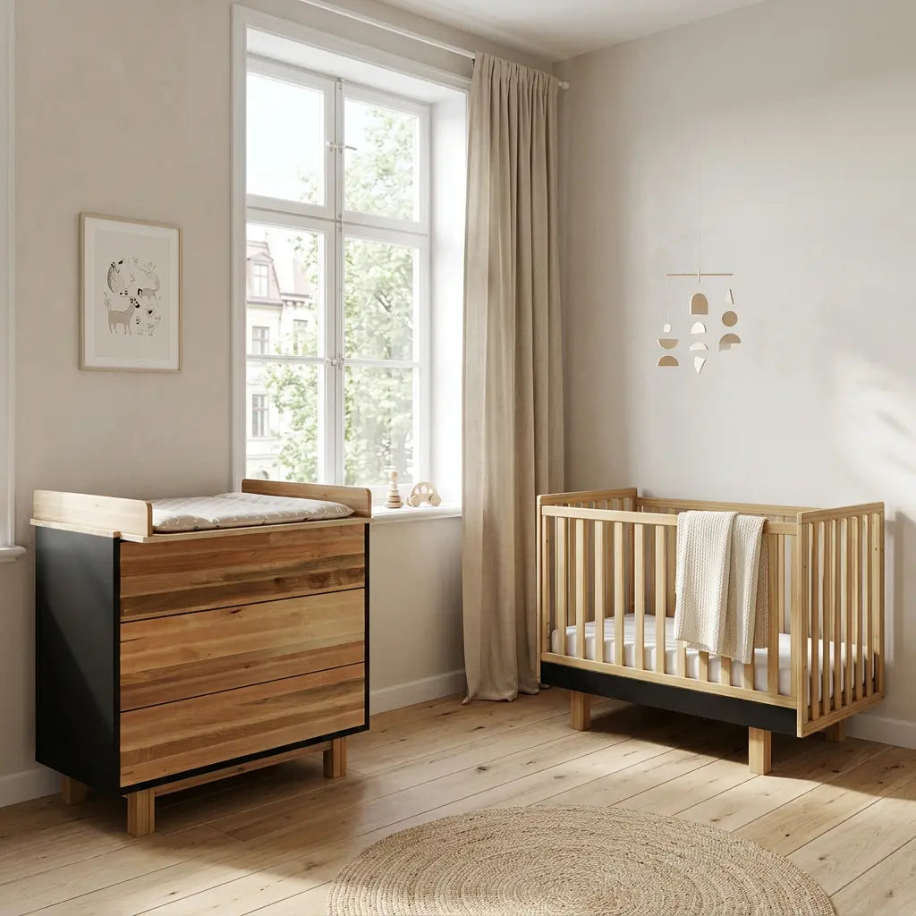 Babybett Holz 60x120 graphit/natur–  Sicherheit und Komfort für Ihr Baby Vilha