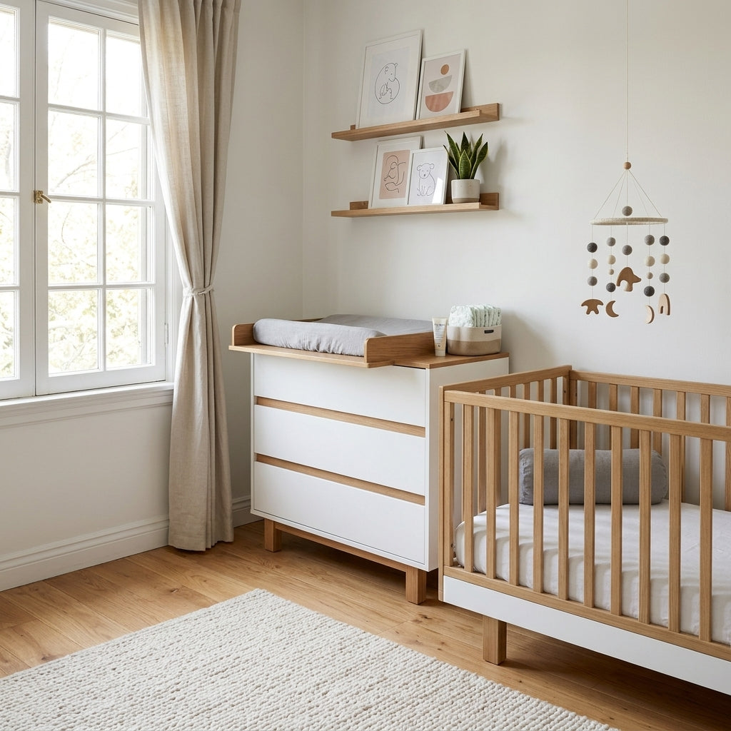 Babyzimmer Vilha Kinderbett 70x140 & Wickelkommode 1000 weiß/natur