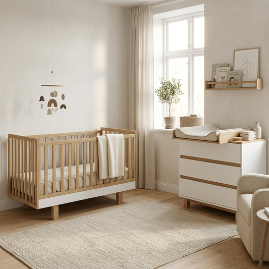 Babyzimmer Vilha Kinderbett 70x140 & Wickelkommode 1000 weiß/natur