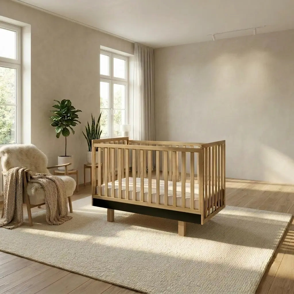 Kinderbett Holz 70x140 natur/graphit – Mitwachsend & Sicher für Ihr Baby Vilha