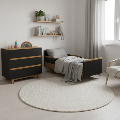 Babybett und Wickelkommode graphit/natur Vilha