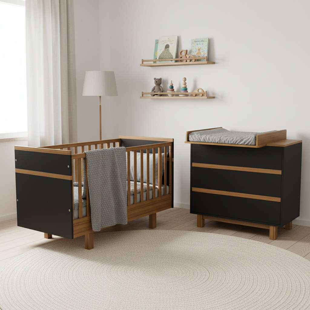 Babyzimmer Möbel Set graphit/natur Vilha