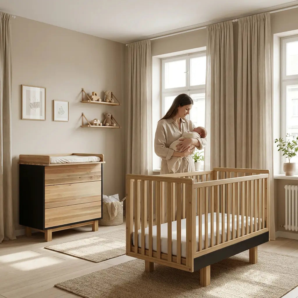 Babybett Holz 60x120 graphit/natur–  Sicherheit und Komfort für Ihr Baby Vilha