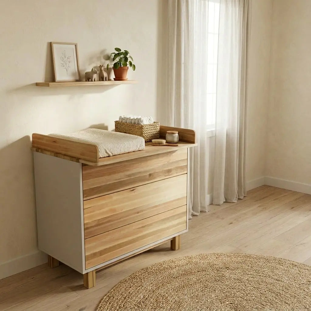Kinderzimmer Kommode 900 Vilha – Holz Kommode Weiß/Natur für Babyzimmer & Kinderzimmer Vilha