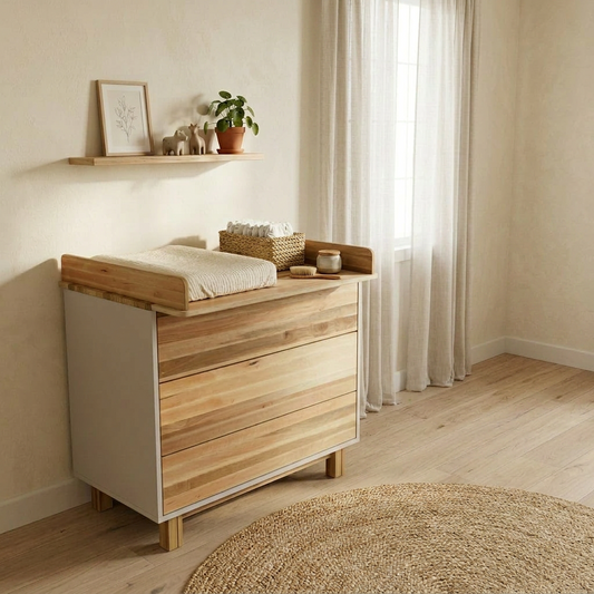 Kinderzimmer Kommode 900 Vilha – Holz Kommode Weiß/Natur für Babyzimmer & Kinderzimmer