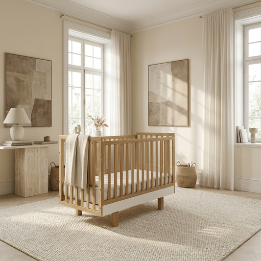 Kinderbett Holz 70x140 natur/weiß – Mitwachsend & Sicher für Ihr Baby