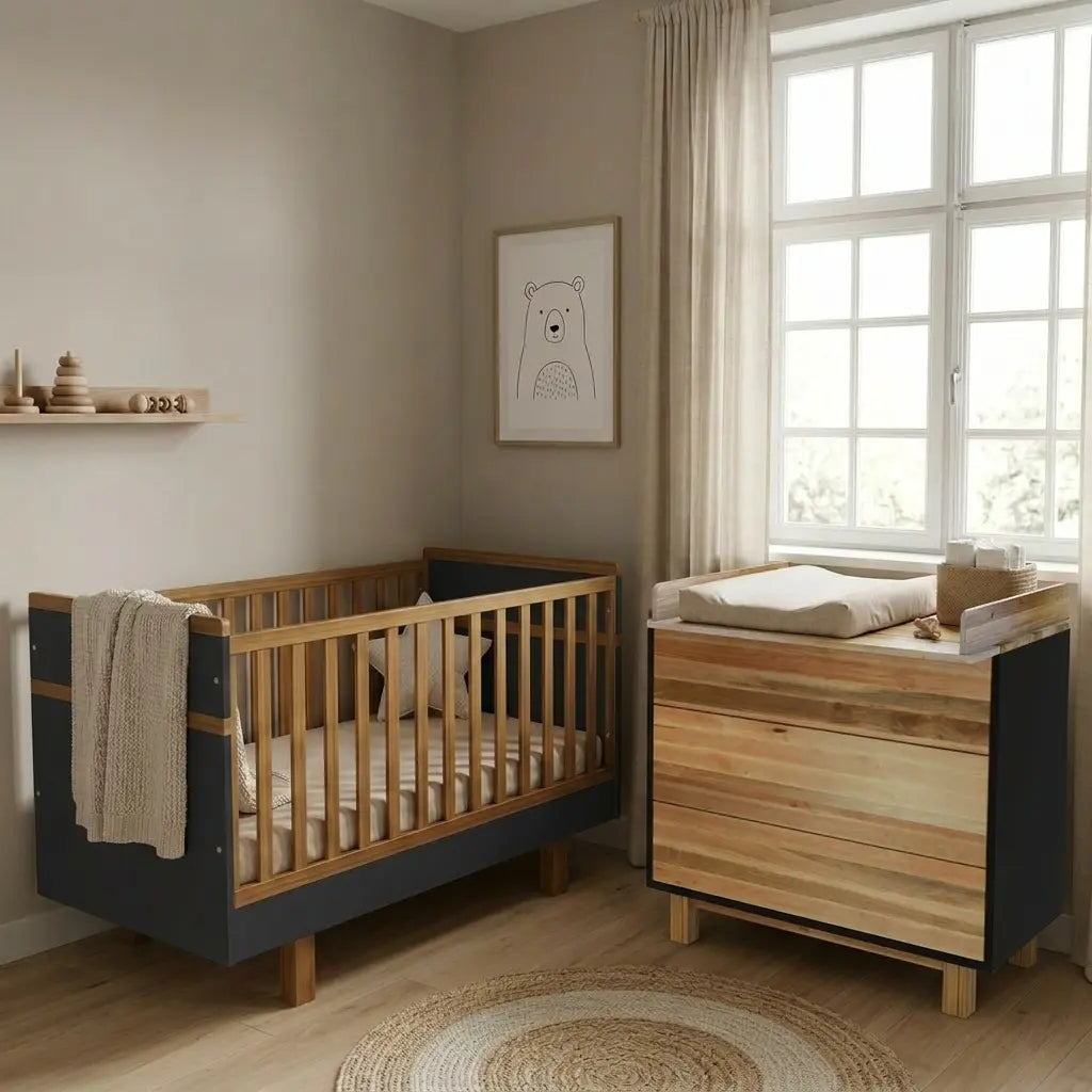 Babybett Kinderbett für 5 Jahre – sicher von Geburt an (graphit/natur) Vilha