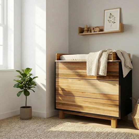 Kinderzimmer Kommode 900 Vilha – Holz Kommode für Babyzimmer & Kinderzimmer graphit/natur