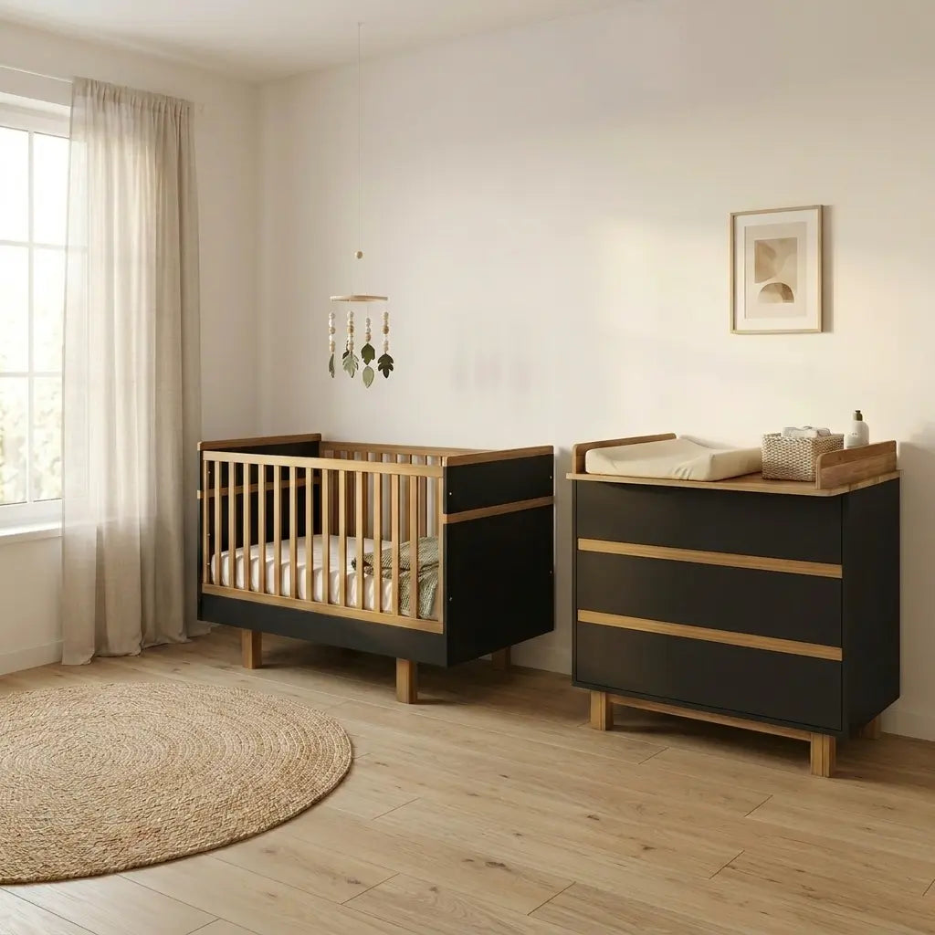 Babybett Kinderbett für 5 Jahre – sicher von Geburt an (graphit/natur) Vilha