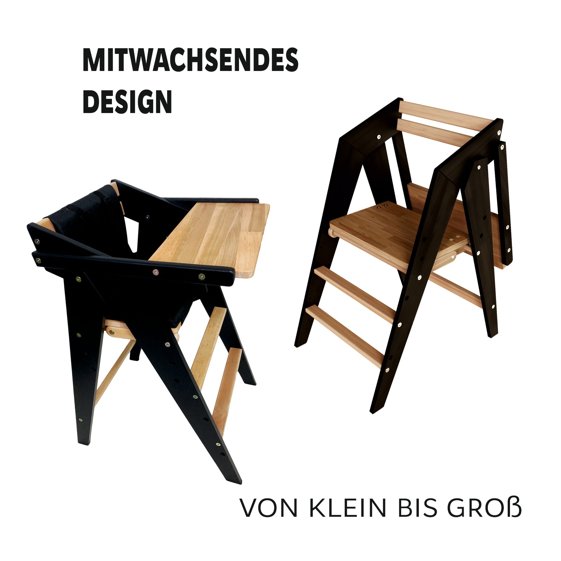 Vilha Babyhochstuhl HOKU klappbar aus Massivholz graphit/natur - Vilha