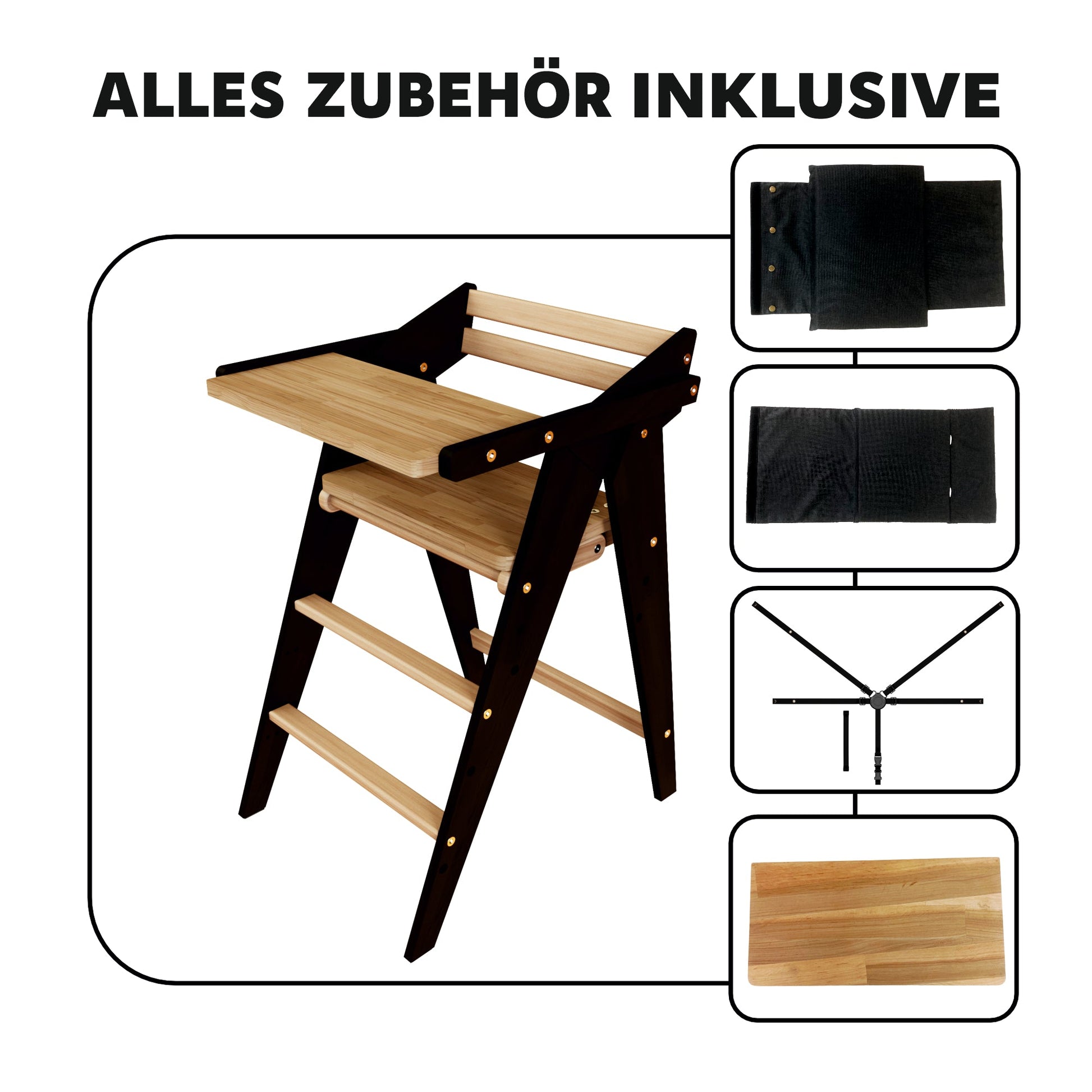 Vilha Babyhochstuhl HOKU klappbar aus Massivholz graphit/natur - Vilha