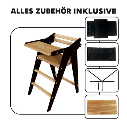 Vilha Babyhochstuhl HOKU klappbar aus Massivholz graphit/natur - Vilha