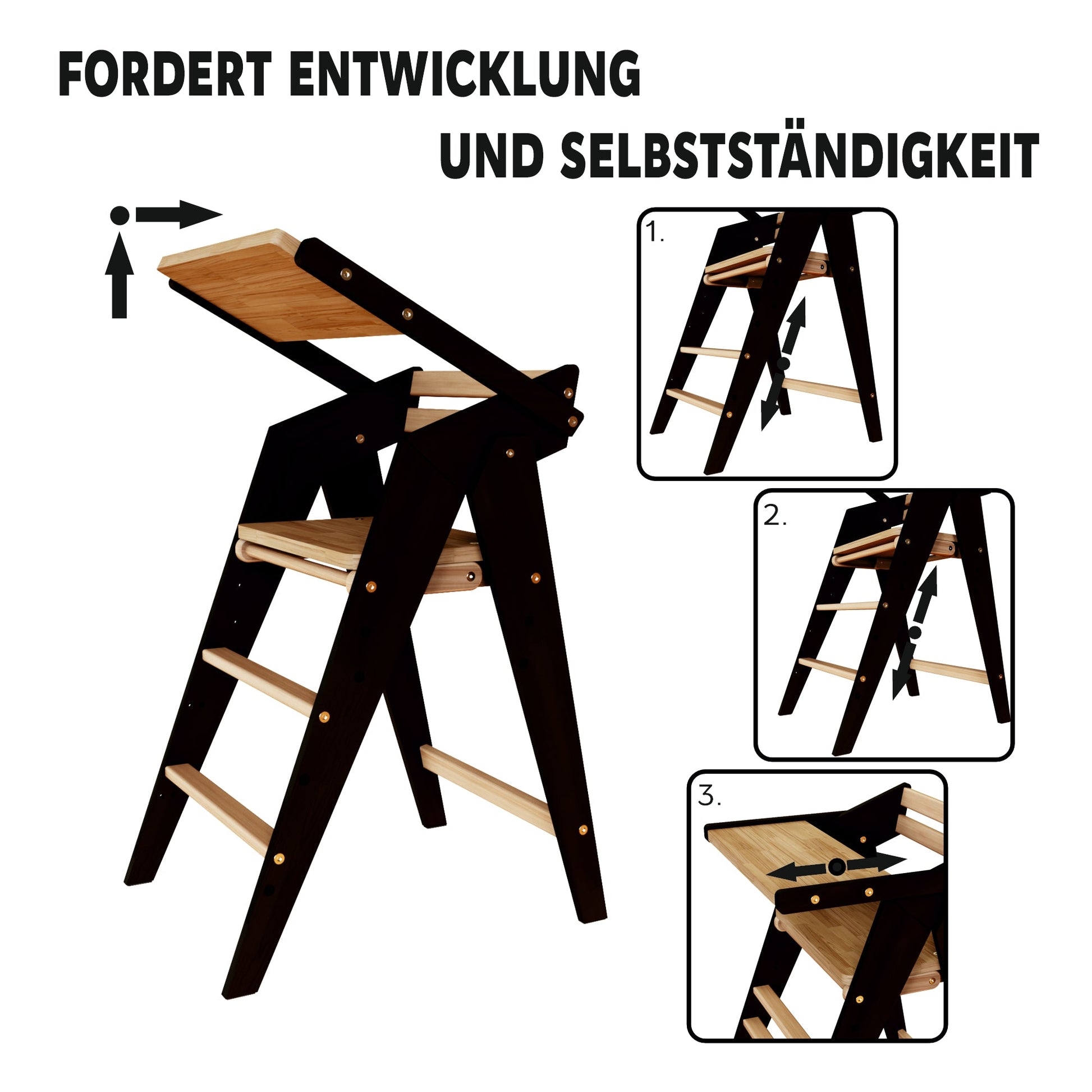 Vilha Babyhochstuhl HOKU klappbar aus Massivholz graphit/natur - Vilha