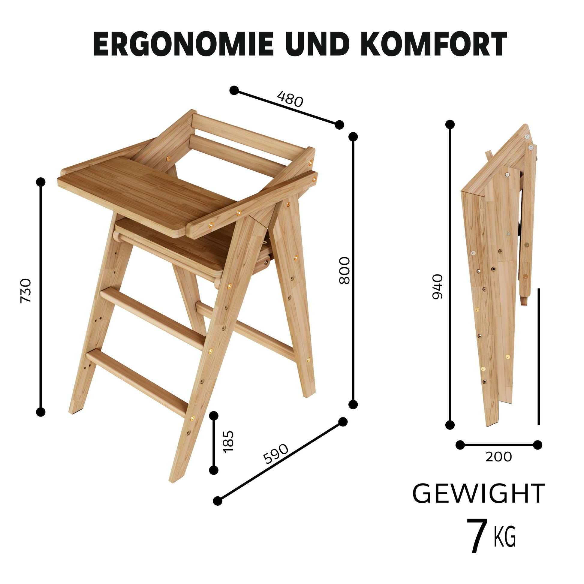 Vilha Babyhochstuhl HOKU klappbar aus Massivholz natur - Vilha