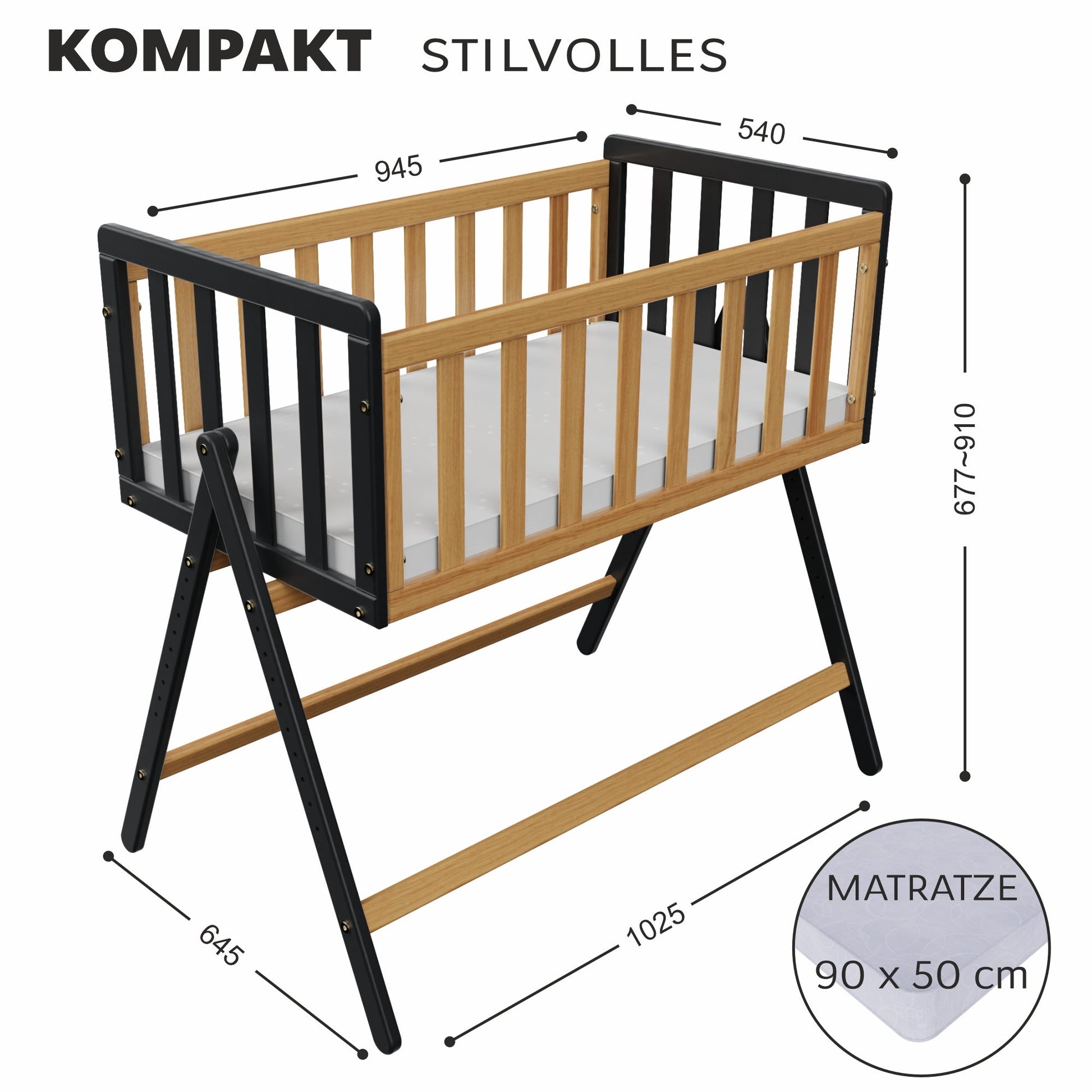 Vilha Beistellbett aus Holz Graphit/natur - Vilha