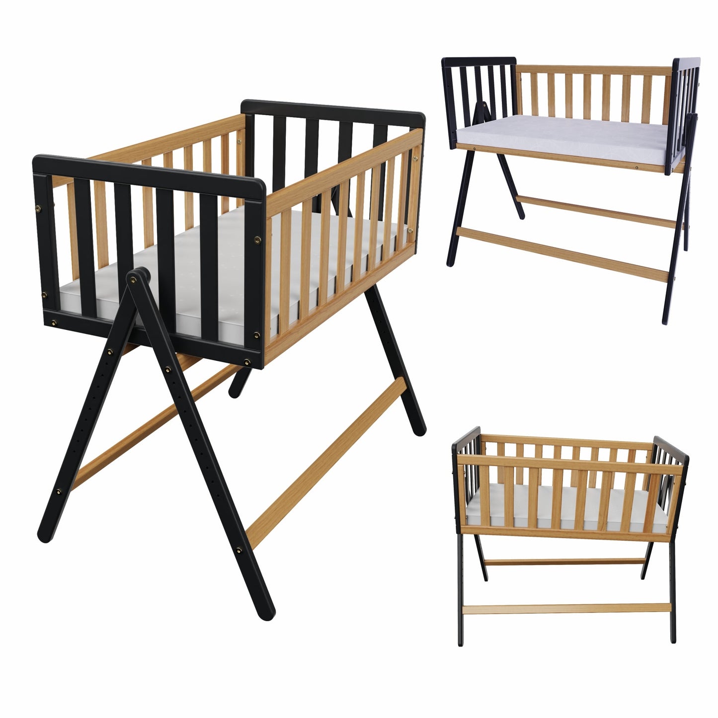 Vilha Beistellbett aus Holz Graphit/natur - Vilha