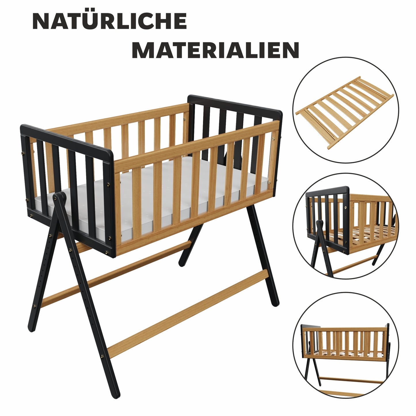 Vilha Beistellbett aus Holz Graphit/natur - Vilha