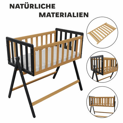 Vilha Beistellbett aus Holz Graphit/natur - Vilha