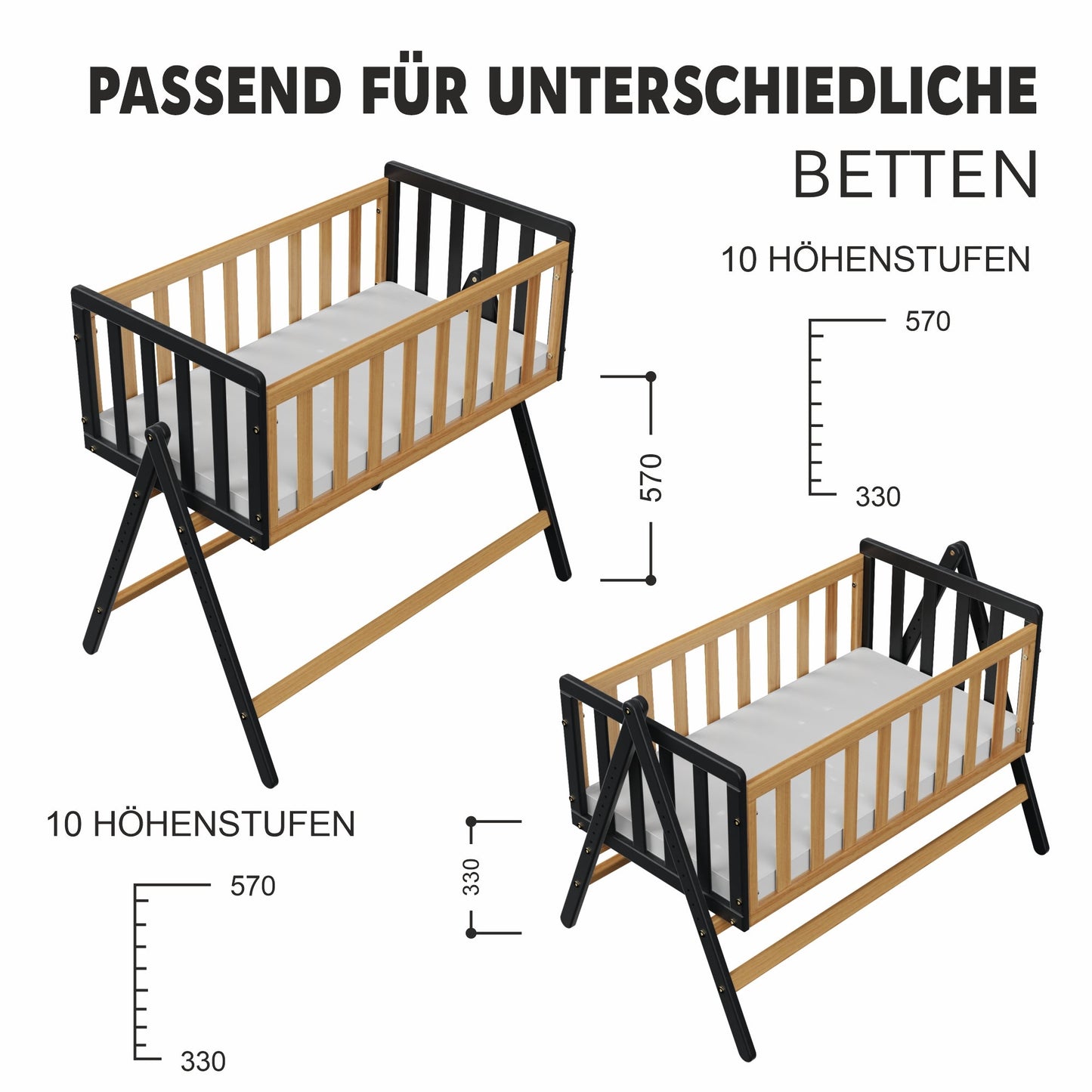 Vilha Beistellbett aus Holz Graphit/natur - Vilha