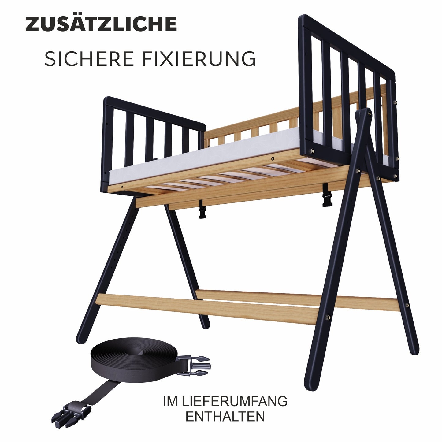 Vilha Beistellbett aus Holz Graphit/natur - Vilha