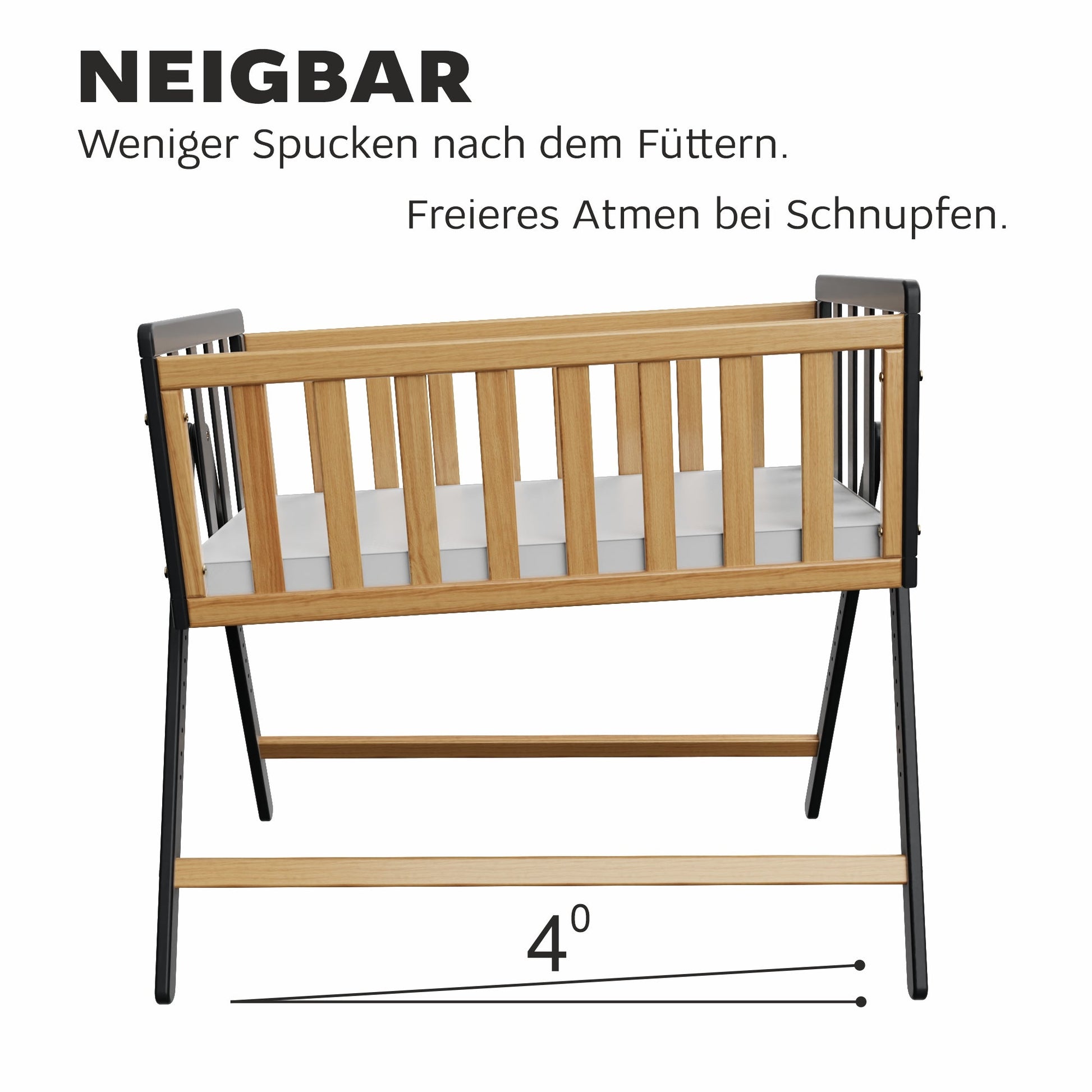 Vilha Beistellbett aus Holz Graphit/natur - Vilha