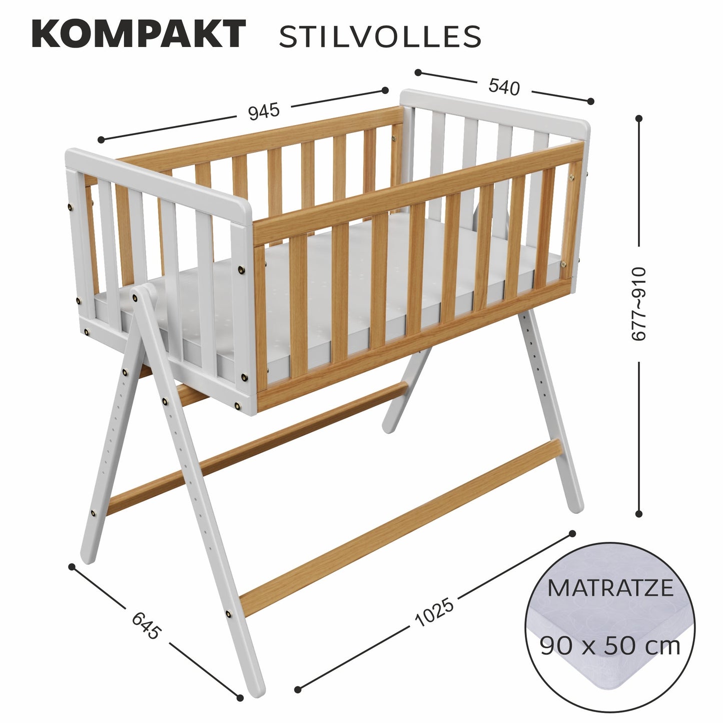 Vilha Beistellbett aus Holz Weiß/natur - Vilha