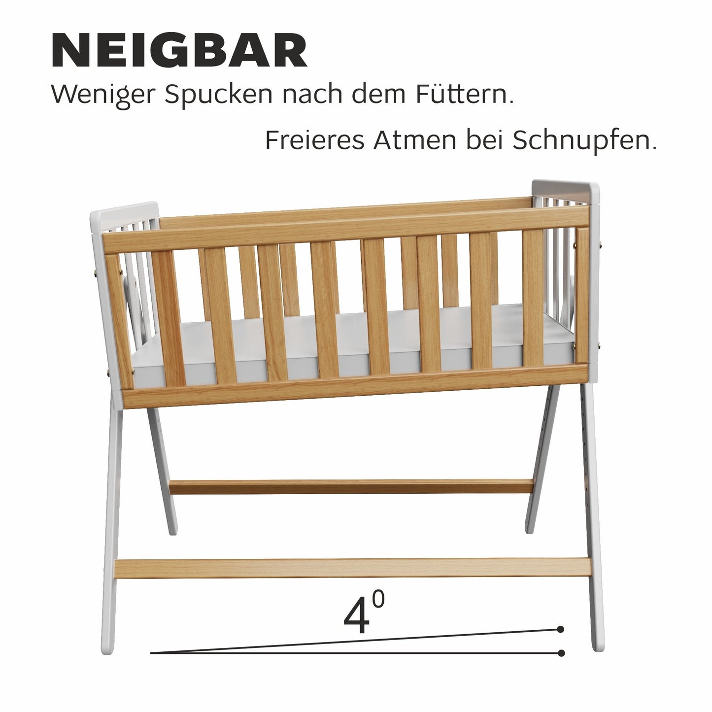 Vilha Beistellbett aus Holz Weiß/natur - Vilha