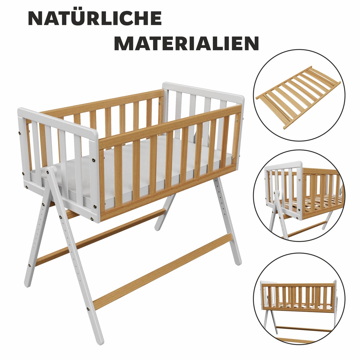 Vilha Beistellbett aus Holz Weiß/natur - Vilha