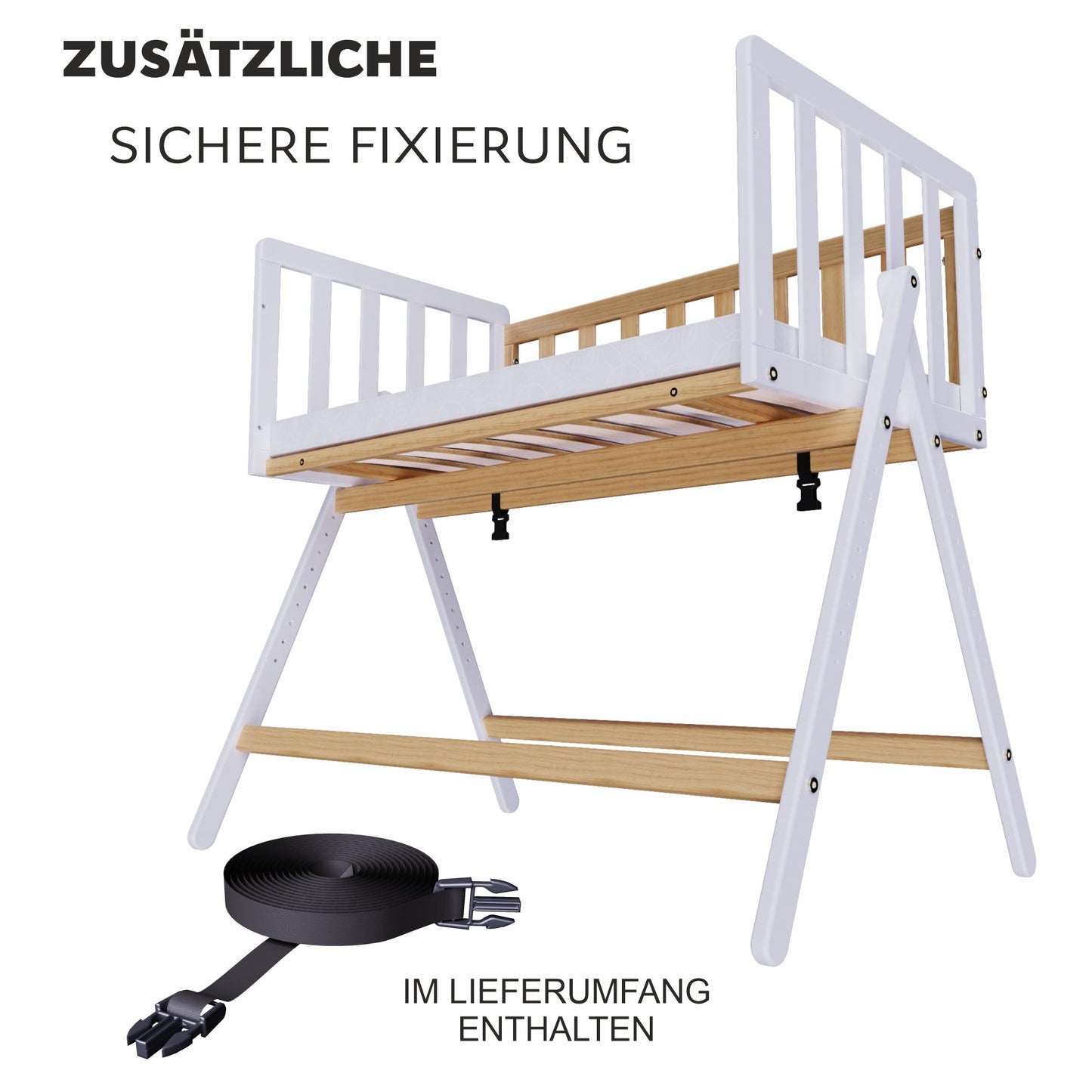 Vilha Beistellbett aus Holz Weiß/natur - Vilha