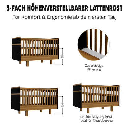 Vilha mitwachsendes Babybett 70x140 cm graphit/natur - Vilha