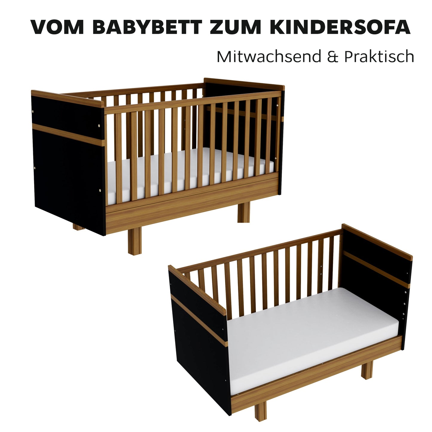 Vilha mitwachsendes Babybett 70x140 cm graphit/natur - Vilha