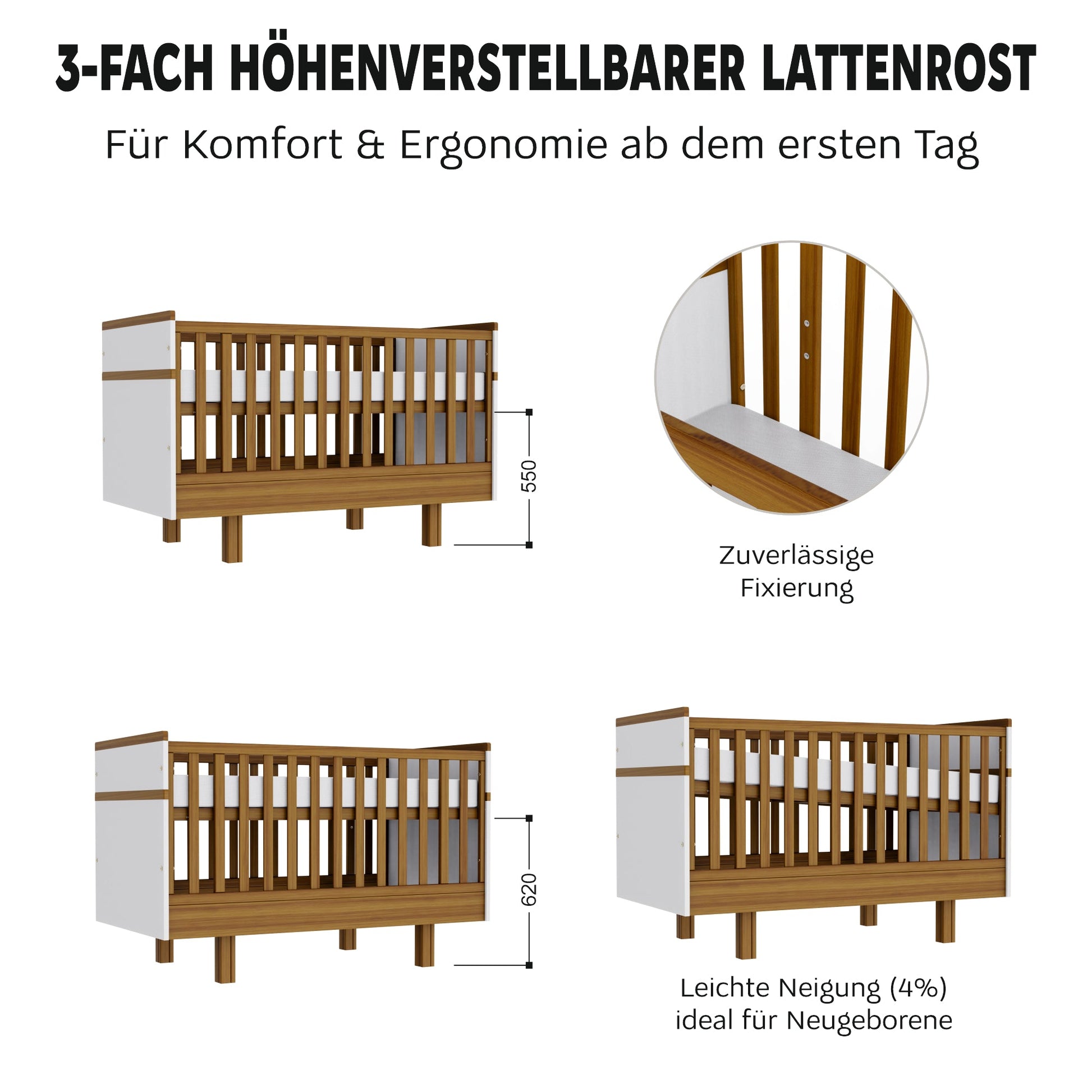 Vilha mitwachsendes Babybett 70x140 cm weiß/natur - Vilha