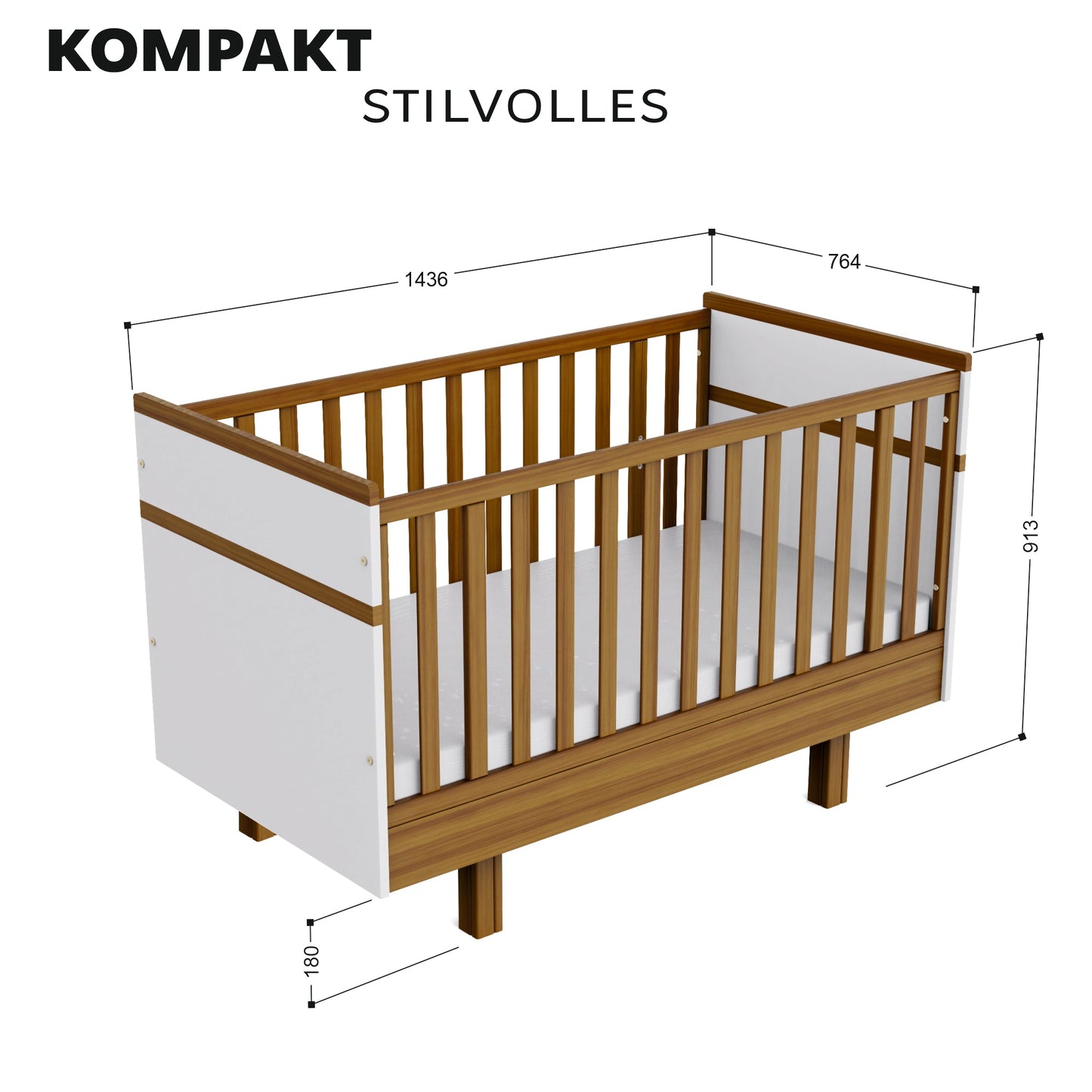 Mitwachsendes Babybett 70x140 cm weiß/natur - Vilha