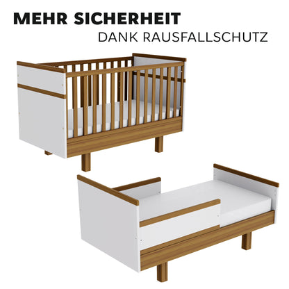 Mitwachsendes Babybett mit Rausfallschutz weiß/natur - Vilha