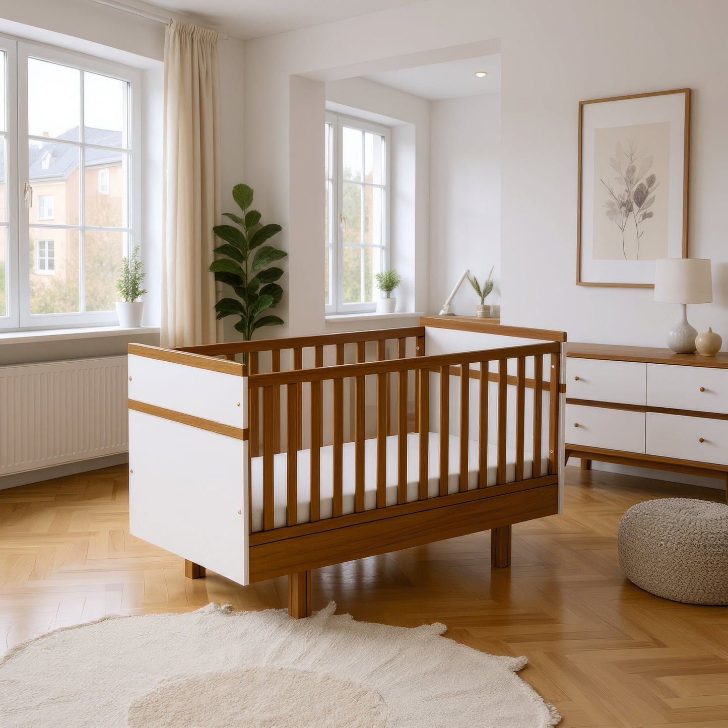 Mitwachsendes Babybett 70x140 cm weiß/natur - Vilha