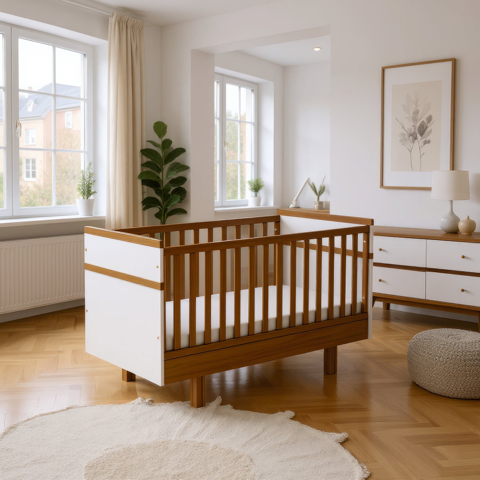 Mitwachsendes Babybett 70x140 cm weiß/natur - Vilha