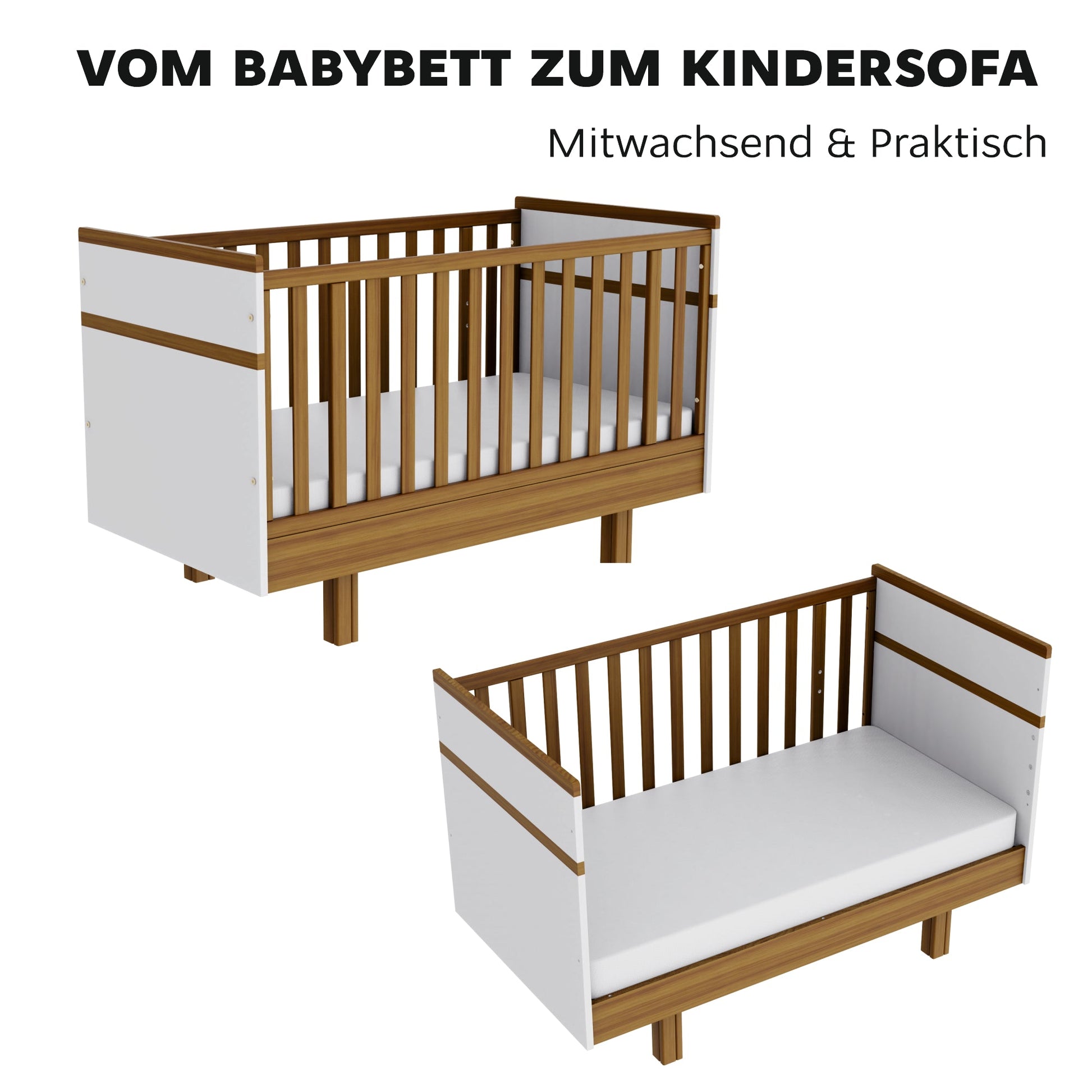 Babybett 70x140 cm Kindersofa weiß/natur - Vilha