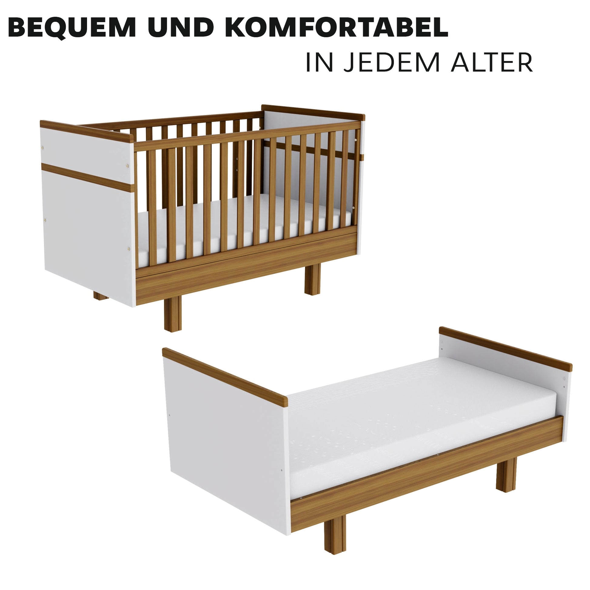 Kinderbett 70x140 cm weiß/natur - Vilha