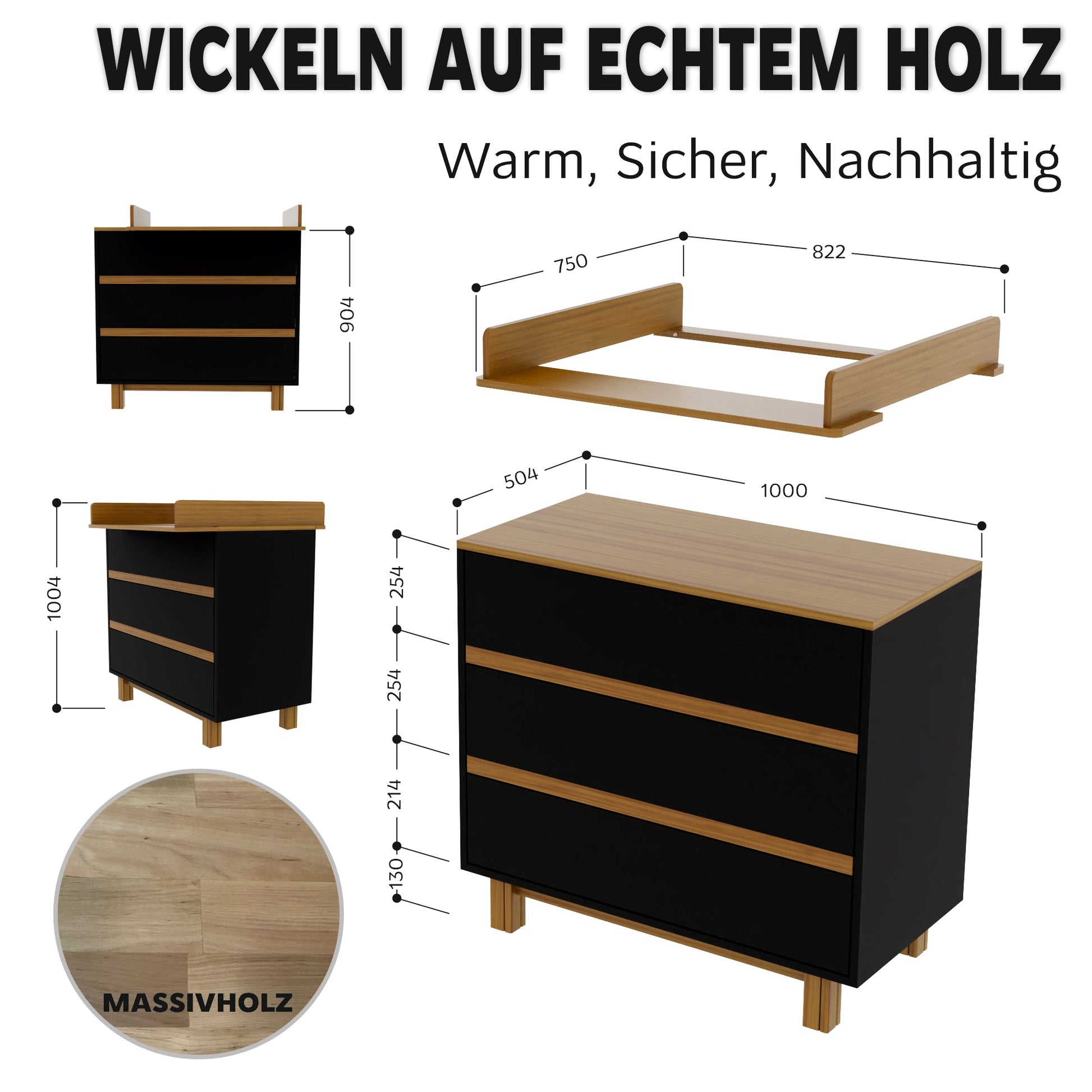 Vilha Wickelkommode graphit/natur - Vilha