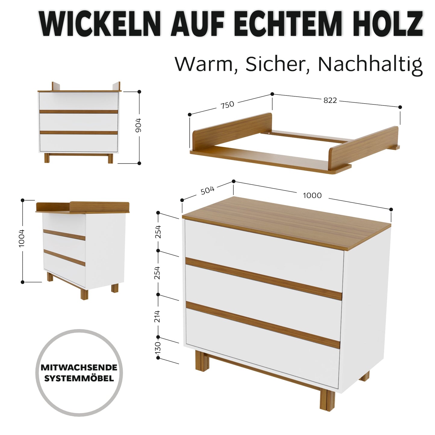 Wickelkommode aus Holz weiß/natur - Vilha